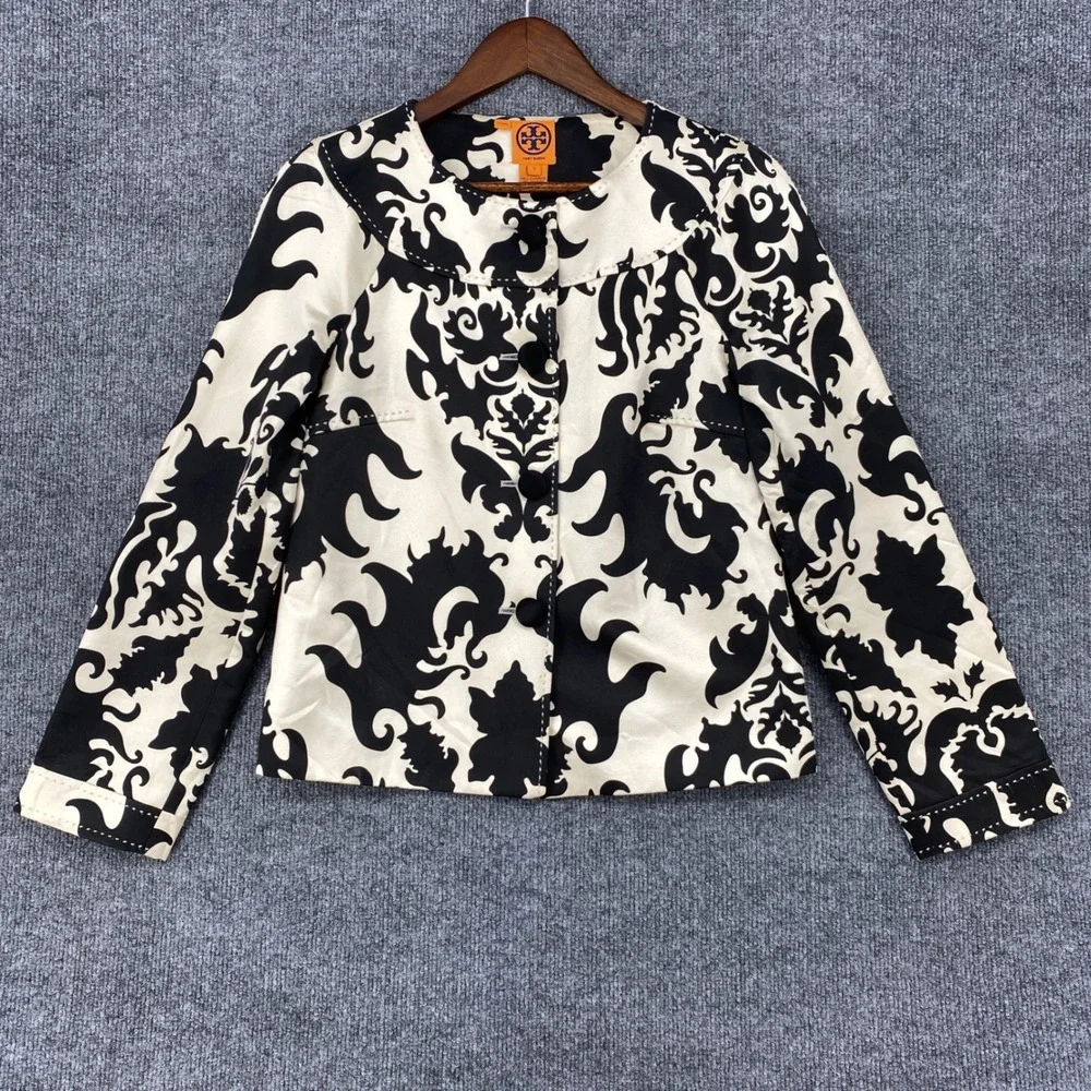 Tory Burch Monochrome Baroque Jacket Women 6 Black White Cotton Silk Luxury